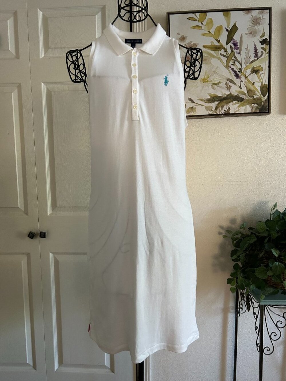 Ralph Lauren White Sleeveless Polo Midi Dress with Aqua Pony